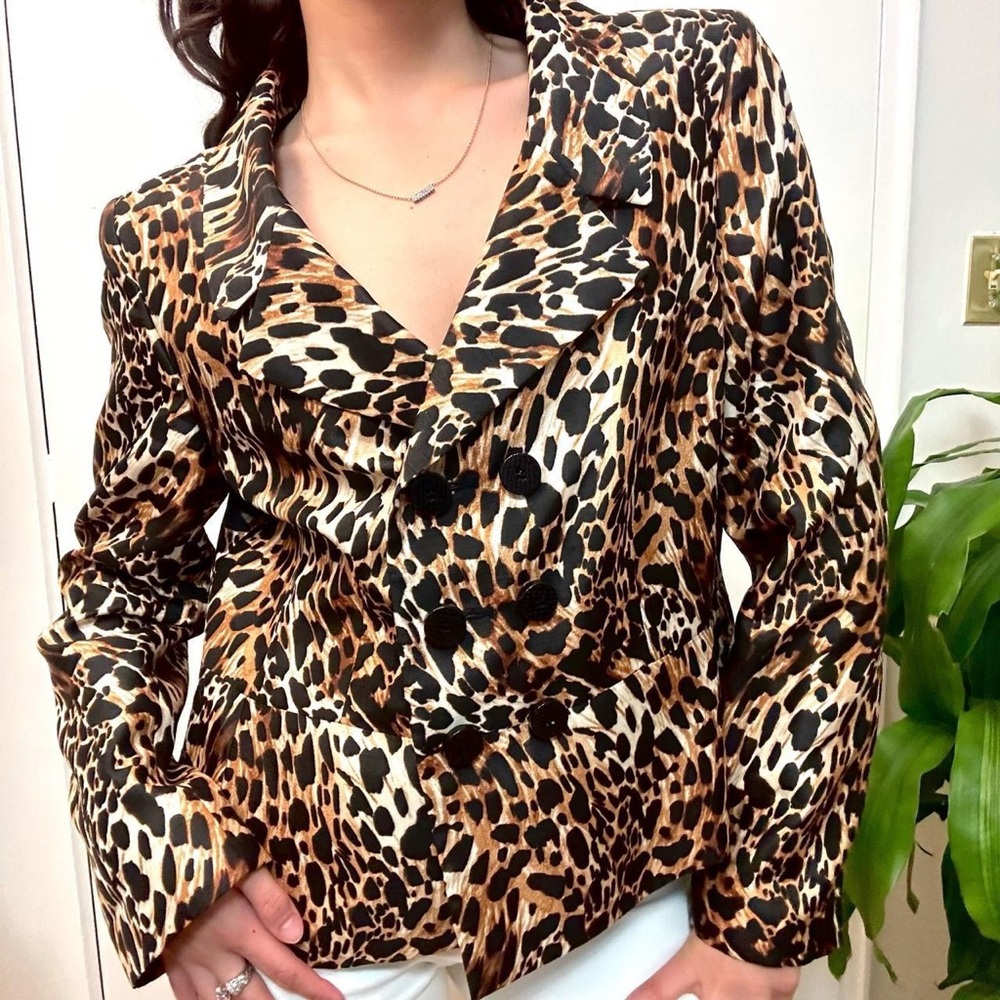Le Suit Stylish Leopard Print Blazer Size US 12